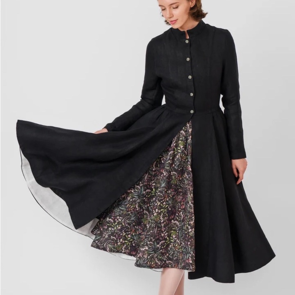 NWT Son de Flor Victorian Coat Twill Linen Black S